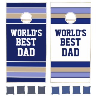 Blue Beige Stripes Father's Day World's Best Dad Cornhole Set