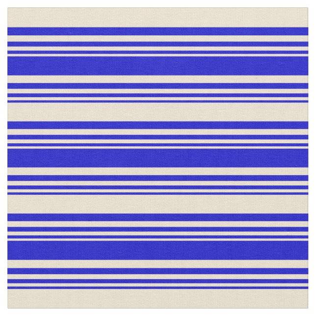 Blue & Beige Stripes/Lines Pattern Fabric (Close Up)