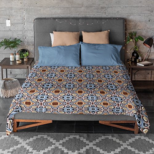 Blue Beige Taupe Dark Brown Tribe Art Duvet Cover