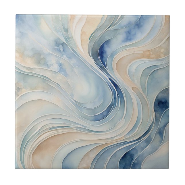 Blue Beige Waves Ceramic Tile (Front)