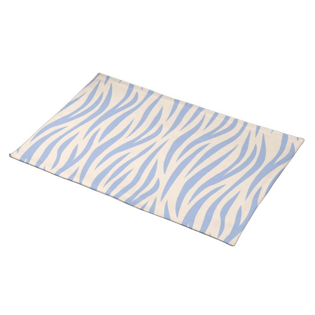 Blue & Beige Zebra Stripe Cloth Placemat – Modern  (On Table)