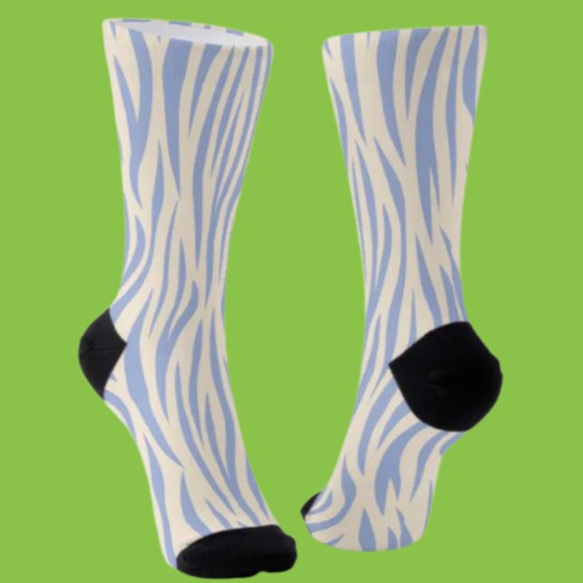 Blue & Beige Zebra Stripe Crew Socks – Fun Animal  (Creator Uploaded)