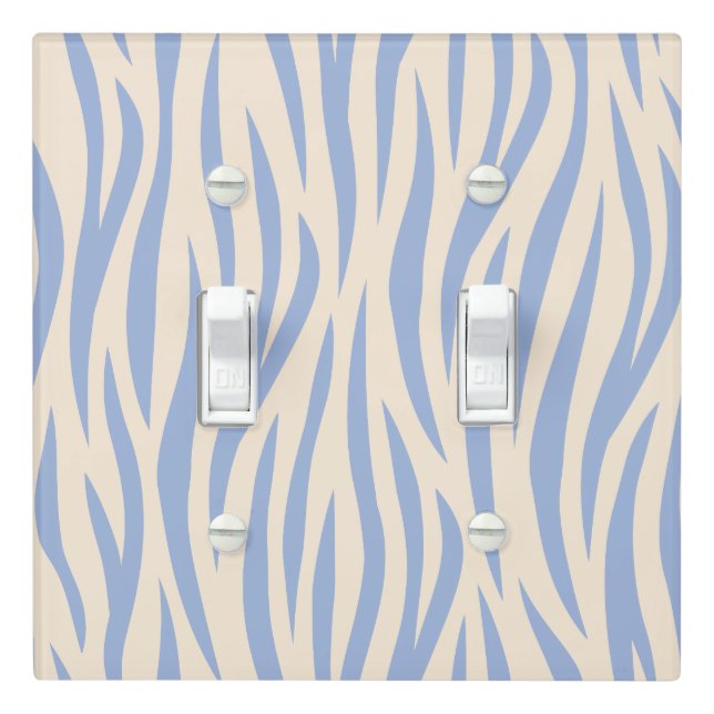 Blue & Beige Zebra Stripe Light Switch Cover (In Situ)