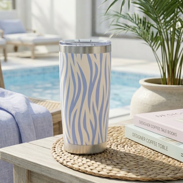 Blue & Beige Zebra Stripe Thermal Tumbler (Creator Uploaded)