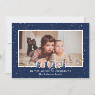 Blue Believe In the Magic Photo Christmas Holiday Card