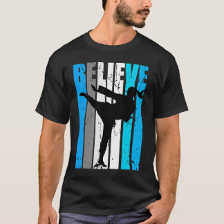 Blue Believe Motivational Girls Karate Retro Graph T-Shirt