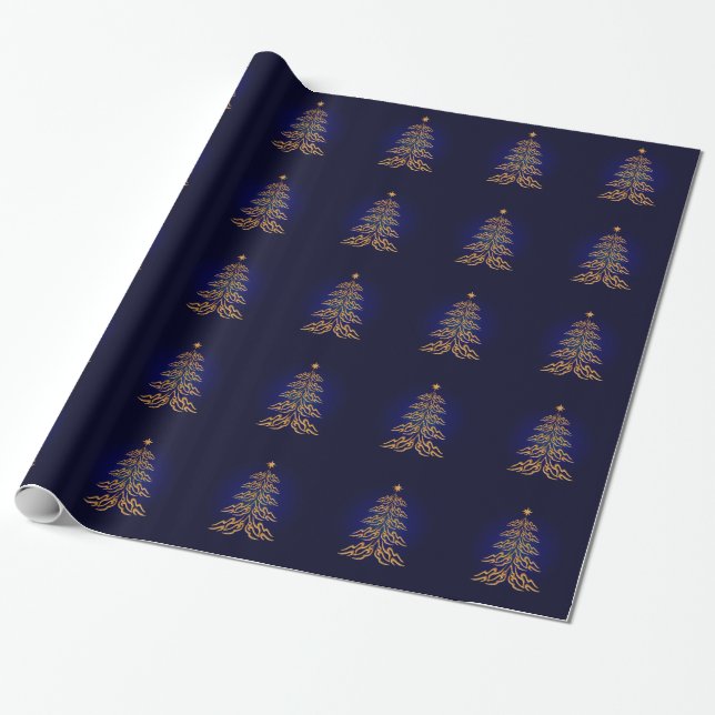 Blue Bell Christmas Tree Wrapping Paper (Unrolled)