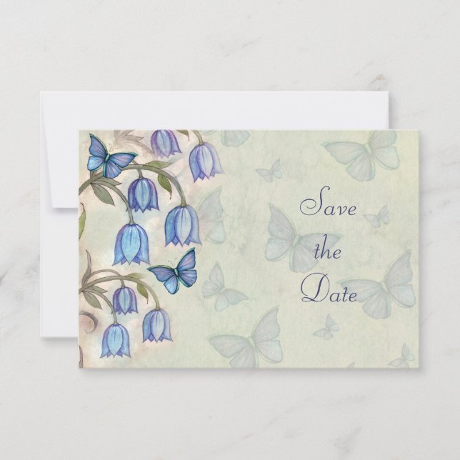 Blue Bell Spring Butterflies Floral Spring Save The Date (Front)