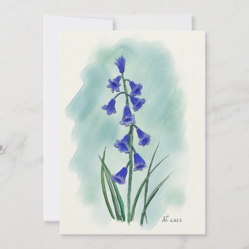 Blue Bell watercolor flower Holiday Card