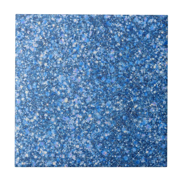 Blue Belle Color Faux Glitter Ceramic Tile (Front)