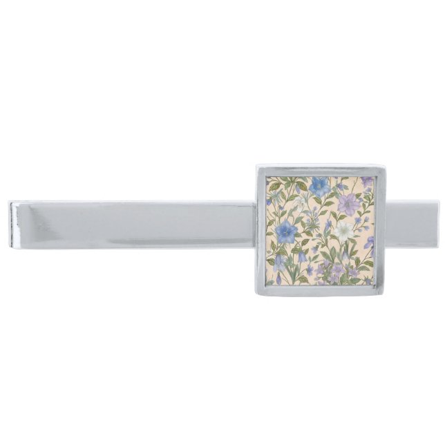 Blue Bellflower Meadow Silver Finish Tie Bar (Front)