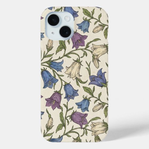 Blue Bellflower Pattern - Aesthetic Botanical Flor iPhone 15 Case