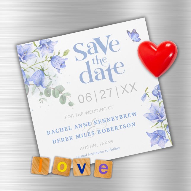 Blue Bellflower Wedding Save the Date Magnet Card (Creator Uploaded)
