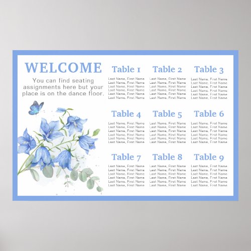 Blue Bellflower Wedding Seating Chart