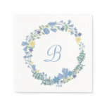 Blue Bells Floral Wreath Wedding Paper Napkins