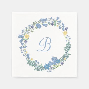Blue Bells Floral Wreath Wedding Paper Napkins by weddingsareus at Zazzle