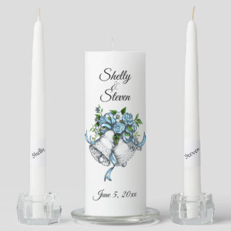 Blue Bells Two Become One Personalized Unity Candle Set