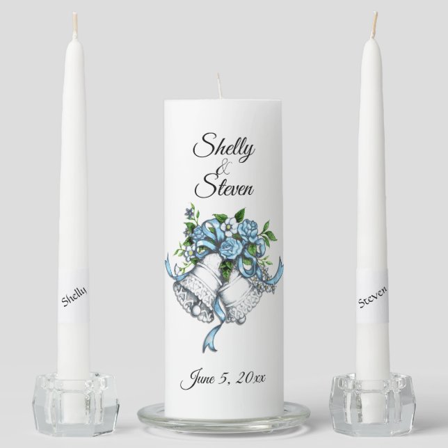 Blue Bells Two Become One Personalized Unity Candle Set (Front)