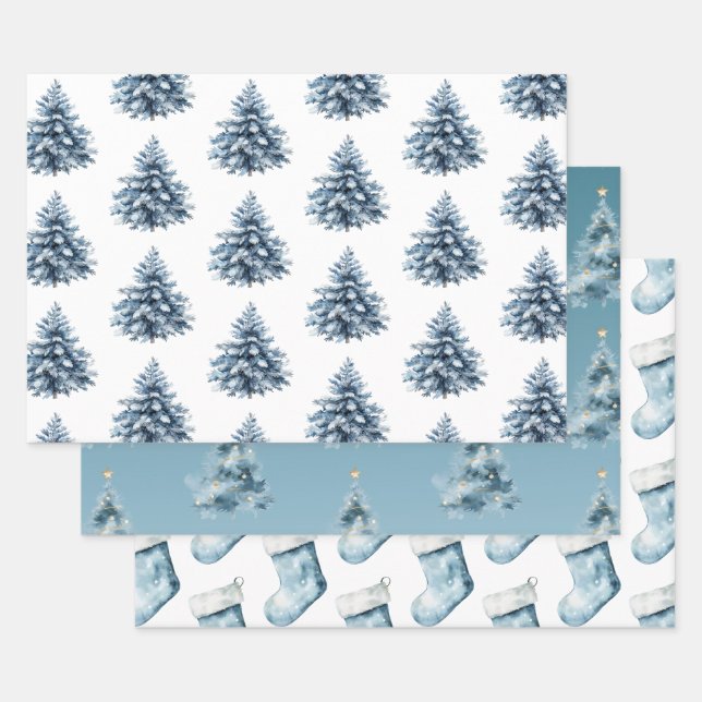 Blue Bells White Christmas  Wrapping Paper Sheets (Set)