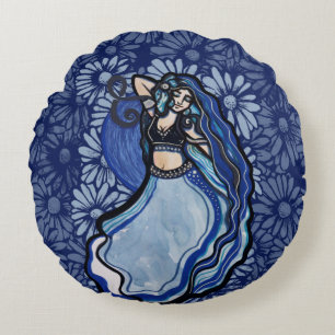 Blue Belly Dancer                              Round Pillow