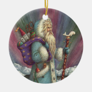 BLUE BELSNICKLE, NORTHERN LIGHTS & PENGUINS CERAMIC ORNAMENT