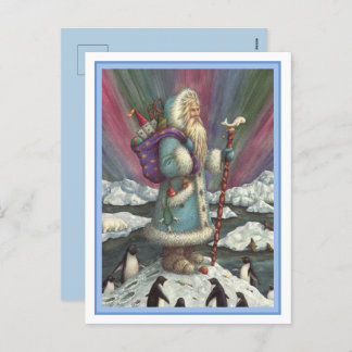 BLUE BELSNICKLE, NORTHERN LIGHTS & PENGUINS HOLIDAY POSTCARD