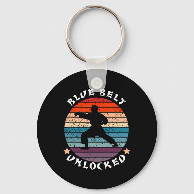 Blue Belt Level Unlocked Achievement Karate Keep T Keychain (Front)