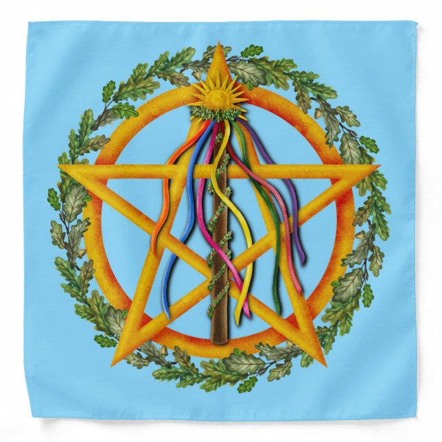 Blue Beltane Maypole Pentacle Altar Cloth Bandana (Front)