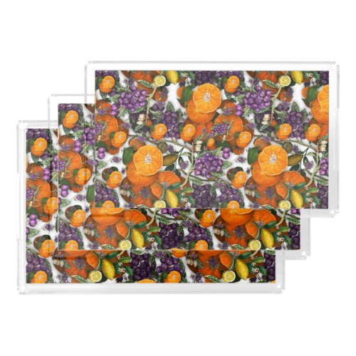 Blue berries and oranges design acrylic tray