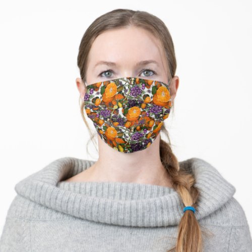 Blue berries and oranges design adult cloth face mask
