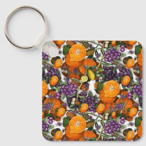 Blue berries and oranges design keychain