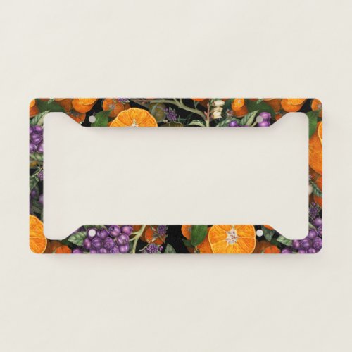 Blue berries and oranges design license plate frame