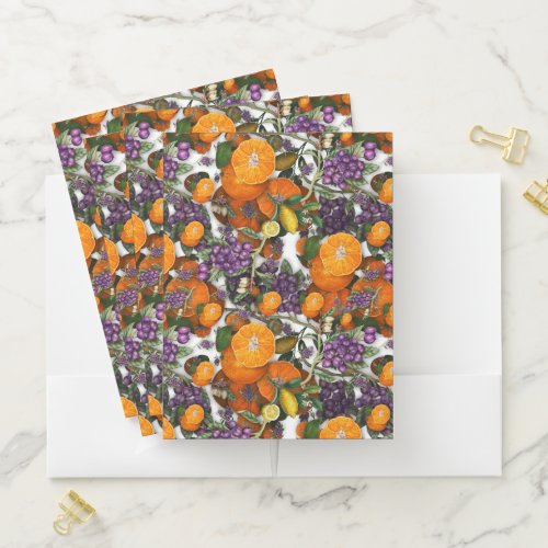 Blue berries and oranges design pocket folder