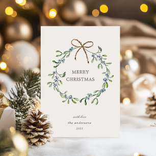 Blue Berries Elegant Wreath Merry Christmas Card