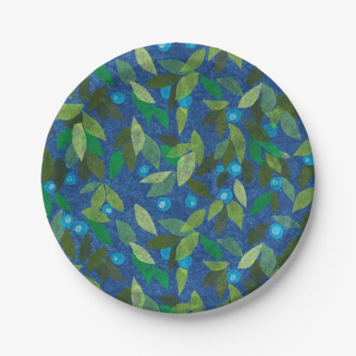 Blue Berries Minimal Floral Pattern Paper Collage Paper Plates