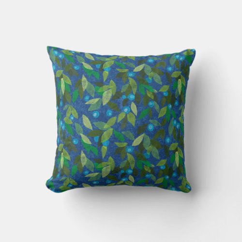 Blue Berries Minimal Floral Pattern Paper Collage Throw Pillow