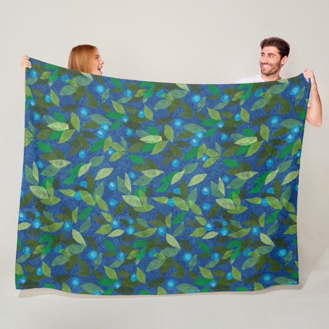 Blue Berries Minimal Floral Pattern Simple Botany Fleece Blanket (In Situ)