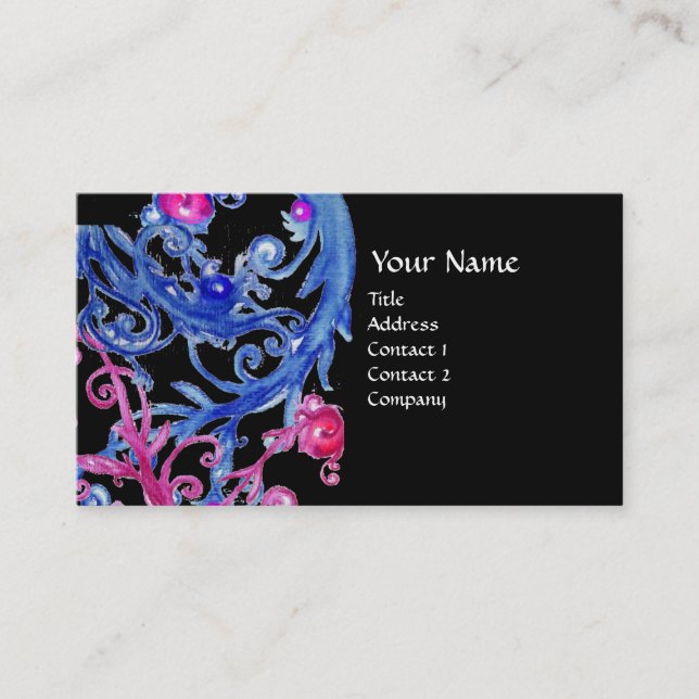 BLUE  BERRIES SWIRLS metallic gold Business Card (Front)