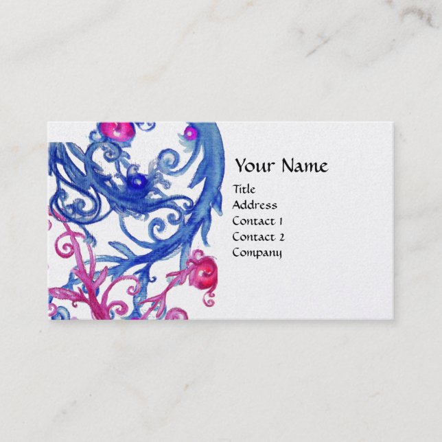 BLUE  BERRIES SWIRLS metallic gold Business Card (Front)
