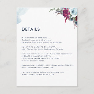 Blue Berry Floral Any Guest Information / Details Enclosure Card