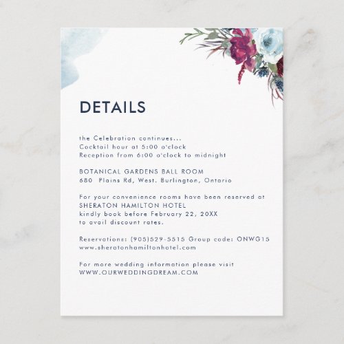 Blue Berry Floral Any Guest Information  Details Enclosure Card