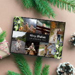 Blue Berry Greenery Photo Collage Merry Christmas Holiday Card<br><div class="desc">Photo collage Christmas card with greenery twigs with white flowers and blue berries framing six photos of your family.</div>