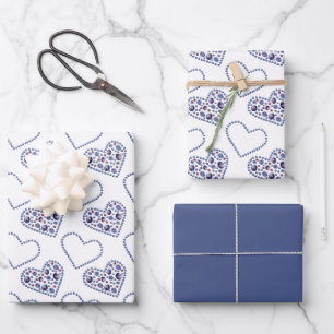 Blue Berry Hearts Wrapping Paper Sheets