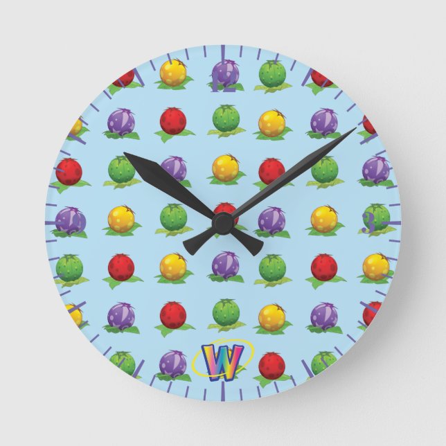 Blue Berry Pattern Round Clock (Front)