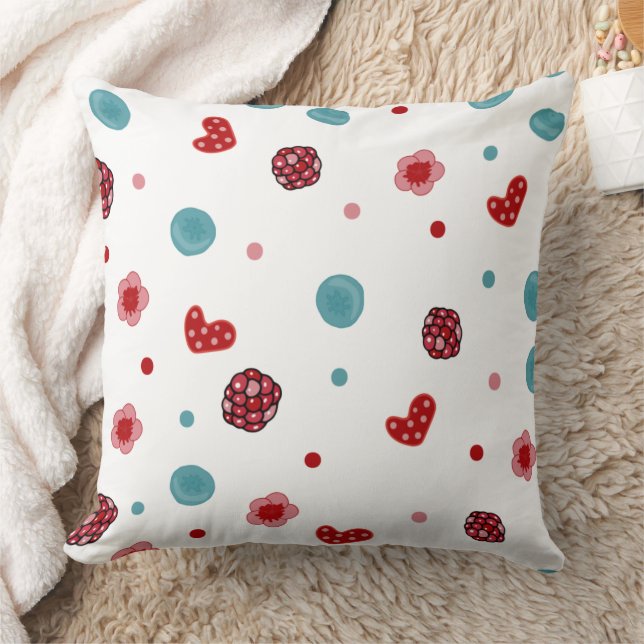 Blue Berry & Raspberry Pattern Throw Pillow (Blanket)