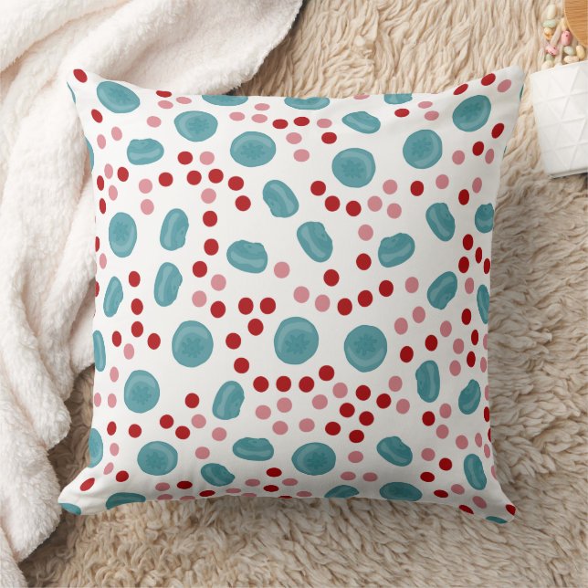 Blue Berry & Red Polka Dot Pattern Throw Pillow (Blanket)