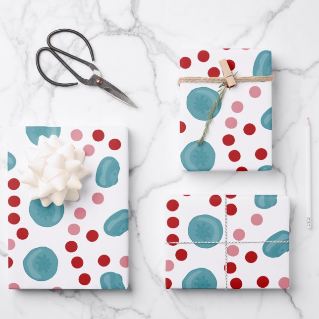 Blue Berry & Red Polka Dot Pattern Wrapping Paper Sheets (Front)