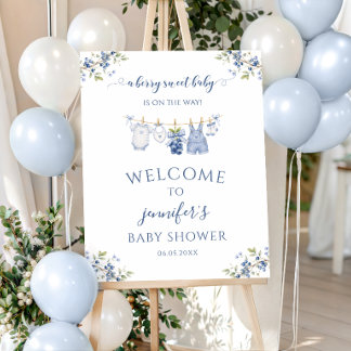 Blue Berry Sweet Baby Shower Welcome Sign Board