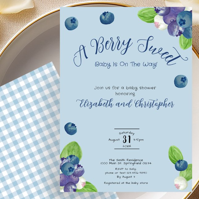 Blue Berry Sweet Boy Baby Shower Invitation (Creator Uploaded)