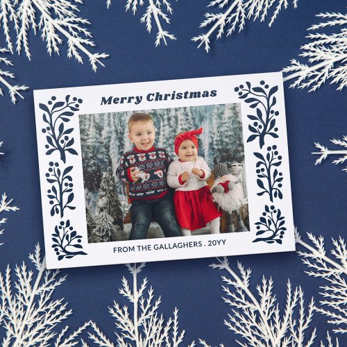 Blue Berry Twig Frame Merry Christmas Photo Letterpress Photo Cards Blue Berry Twig Frame Merry Christmas Photo Letterpress Photo Cards